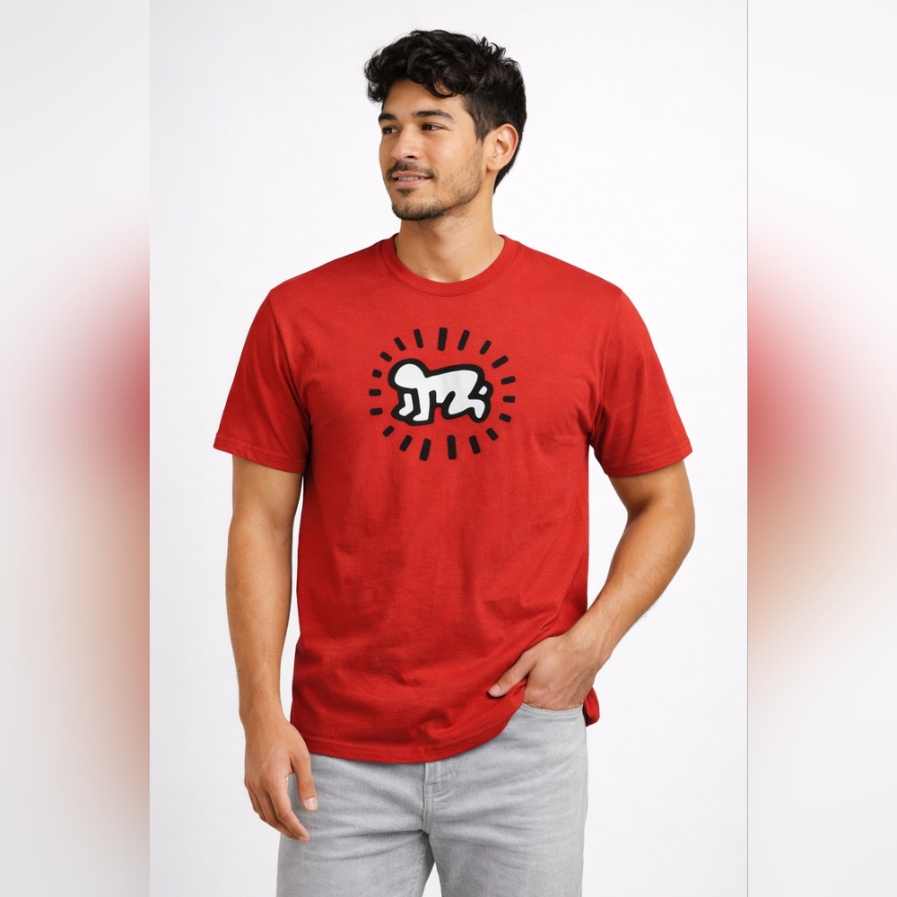 Keith Haring Pop Shop Crawling Baby Graphic T-Shirt Red Men’s Large